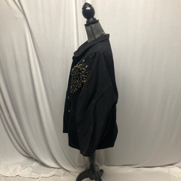 Pado California Embellished Black Denim Jacket Womens Medium-Large Vintage 80s - Picture 3 of 7